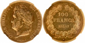 FRANCE
Louis Philippe Ier (1830-1848). 100 francs or non daté (1831), tranche inscrite, par Domard.
Av. Tête laurée à gauche. Rv. Valeur dans une co...