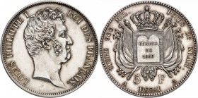FRANCE
Louis Philippe Ier (1830-1848). 5 francs (1830) A, Paris, essai à la charte en argent. 
Av. Tête nue à droite. Rv. La charte posée sur l’écu ...
