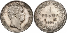 FRANCE
Louis Philippe Ier (1830-1848). Franc 1831 B, Rouen. 
Av. Tête nue à droite. Rv. Valeur dans une couronne.
G. 452. 5,00 grs.
Superbe