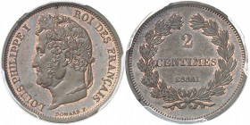 FRANCE
Louis Philippe Ier (1830-1848). 2 centimes ND, essai en bronze. 
Av. Tête laurée à gauche. Rv Valeur dans une couronne.
Maz. 1094.
PCGS SP ...