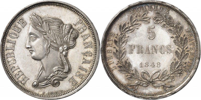FRANCE
II° République (1848-1852). 5 francs 1848, concours de Boivin, essai en ...