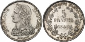 FRANCE
II° République (1848-1852). 5 francs 1848, concours de Montagny, essai en argent, tranche en relief.
Av. Tête laurée à gauche. Rv. Valeur dan...
