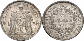 FRANCE
II° République (1848-1852). 5 francs 1848, Lyon.
Av. Hercule, la Liberté et l’Egalite debout. Rv. Valeur dans une couronne. 
G. 683. 25,00 g...