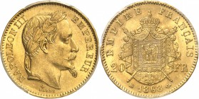 FRANCE
Napoléon III (1852-1870). 20 francs or 1868, Strasbourg.
Av. Tête laurée à droite. Rv. Armoiries impériales posées sur un manteau.
G. 1062....