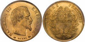 FRANCE
Napoléon III (1852-1870) 10 francs or 1859, Paris.
Av. Tête nue à droite. Rv. Valeur dans une couronne.
G. 1014.
PCGS MS 66. Rare dans cett...