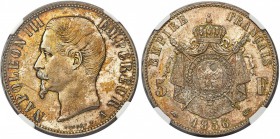 FRANCE
Napoléon III (1852-1870) 5 francs 1856, Paris.
Av. Tête nue à gauche. Rv. Armoiries impériales posées sur un manteau.
G. 734. 
NGC MS 65. F...