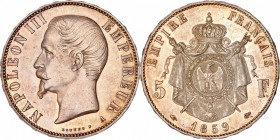 FRANCE
Napoléon III (1852-1870). 5 francs 1859 A, Paris.
Av. Tête nue à gauche. Rv. Armoiries impériales posées sur un manteau.
G. 734. 
GENI UNC,...