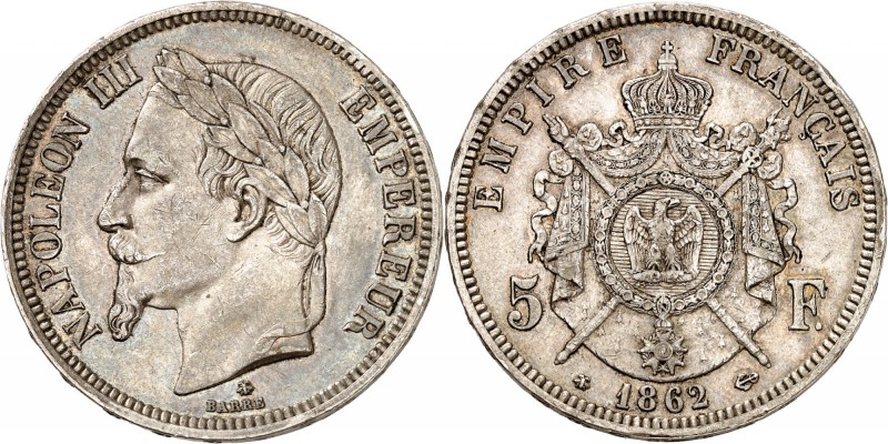 FRANCE
Napoléon III (1852-1870) 5 francs 1862, Paris, sans la lettre d’atelier....