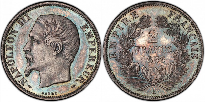 FRANCE
Napoléon III (1852-1870). 2 francs 1853, Paris.
Av. Tête nue à gauche. ...
