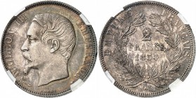 FRANCE
Napoléon III (1852-1870). 2 francs 1854, Paris.
Av. Tête nue à gauche. Rv. Valeur dans une couronne.
G. 523.
GENI AU 58, Superbe