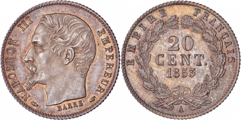 FRANCE
Napoléon III (1852-1870). 20 centimes 1853, Paris, épreuve du type à la ...