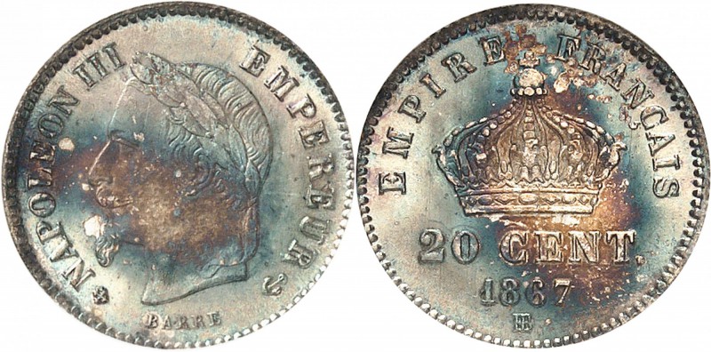 FRANCE
Napoléon III (1852-1870). 20 centimes 1867, Strasbourg.
Av. Tête laurée...