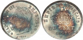 FRANCE
Napoléon III (1852-1870). 20 centimes 1867, Strasbourg.
Av. Tête laurée à gauche. Rv. Couronne impériale.
G. 309.
NGC MS 67. Magnifique pat...