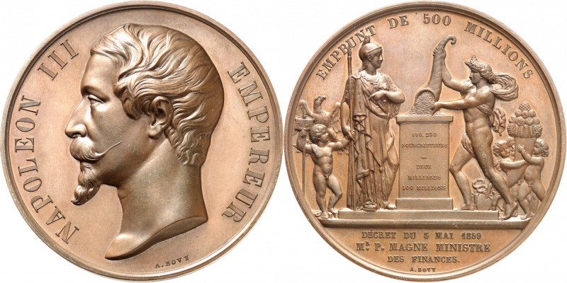 FRANCE
Napoléon III (1852-1870). Médaille en bronze 1859, frappé pour l’emprunt...