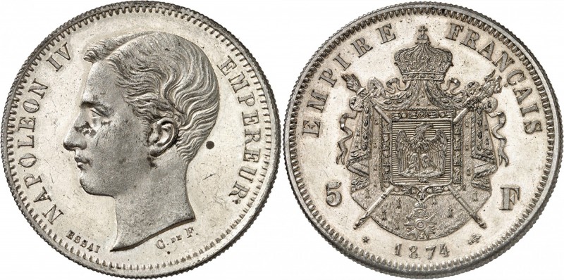 FRANCE
Napoléon IV (1856-1879). 5 francs 1874, Bruxelles, essai en bronze argen...