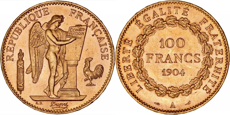 FRANCE
III° République (1870-1940). 100 francs or 1904 A, Paris.
Av. Le Génie ...