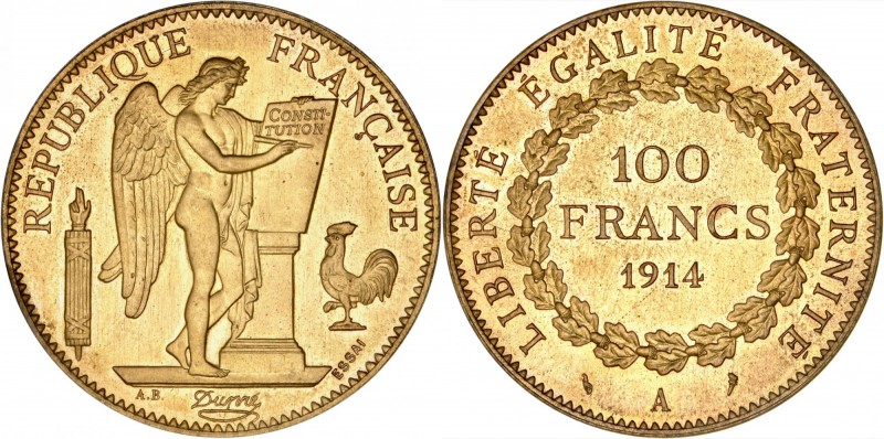 FRANCE
III° République (1870-1940). 100 francs 1914, Paris, essai en bronze-alu...
