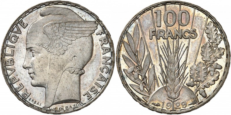 FRANCE
III° République (1870-1940). 100 francs Bazor 1929, essai en cuivre arge...