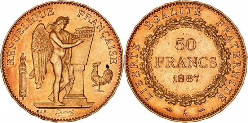 FRANCE
III° République (1870-1940). 50 francs 1887 A, Paris. 
Av. Génie debout...