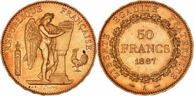 FRANCE
III° République (1870-1940). 50 francs 1887 A, Paris. 
Av. Génie debout à droite. Rv. Couronne de laurier, au centre la valeur.
G.1113, Fr. ...