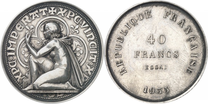 FRANCE
III° République (1870-1940). 40 francs 1935, épreuve de Bazor en argent....