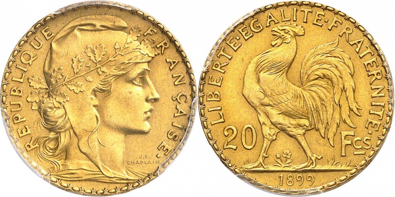 FRANCE
III° République (1870-1940). 20 francs or 1899, Paris, flan mat.
Av. Tê...
