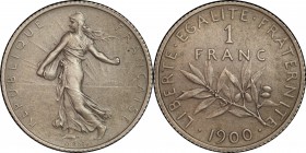 FRANCE
III° République (1870-1940). 1 Franc 1900, flan mat.
Av. La semeuse à gauche. Rv. Branche d’olivier, au-dessus la valeur.
GEM. 273.3.
PCGS ...