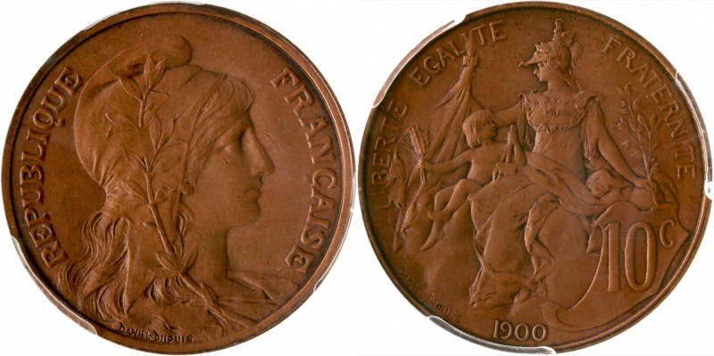 FRANCE
III° République (1870-1940). 10 centimes Dupuis 1900, flan mat.
Av. Bus...