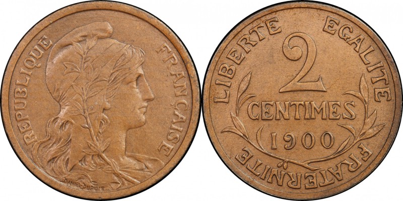 FRANCE
III° République (1870-1940). 2 centimes Dupuis 1900, flan mat.
Av. Bust...