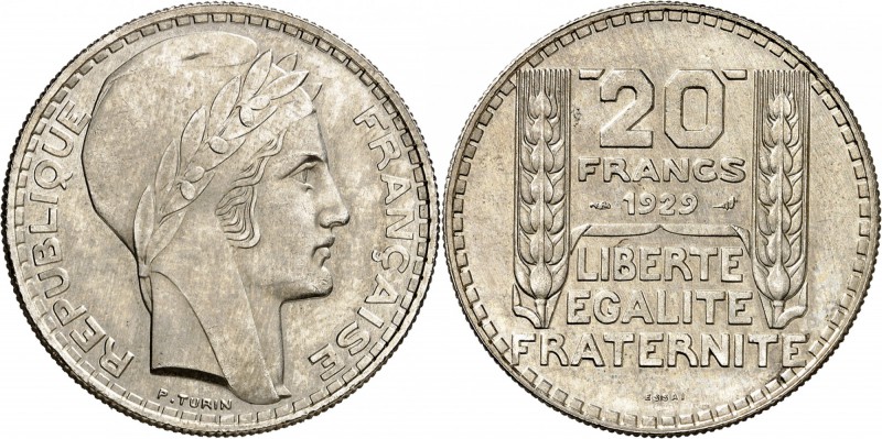 FRANCE
III° République (1870-1940). 20 francs 1929, essai en argent.
Av. Tête ...