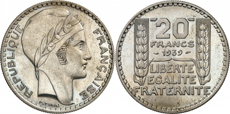 FRANCE
III° République (1870-1940). 20 francs 1939, épreuve en cupro-nickel.
A...