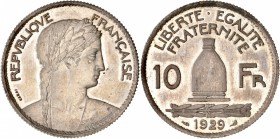 FRANCE
III° République (1870-1940). 10 francs 1929, concours de Delannoy, essai piéfort en étain, tranche striée. 
Av. Buste laurée à droite. Rv. Va...