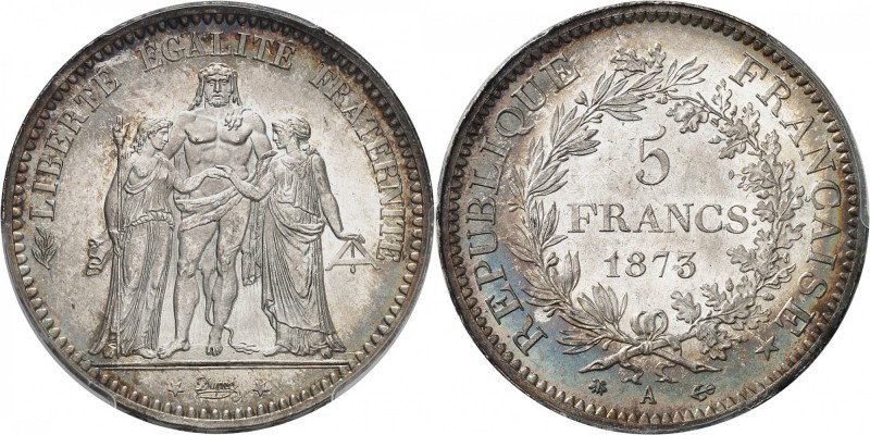FRANCE
III° République (1870-1940). 5 francs 1873, Paris.
Av. Hercule, la Libe...
