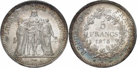 FRANCE
III° République (1870-1940). 5 francs 1873, Paris.
Av. Hercule, la Liberté et l’Egalite debout. Rv. Valeur dans une couronne. 
G. 745a. 25,0...