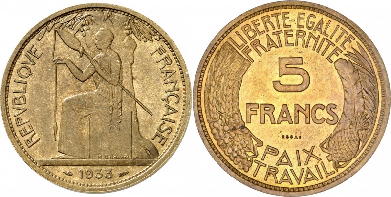 FRANCE
III° République (1870-1940). 5 francs 1933, concours de Delannoy, bronze...