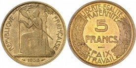 FRANCE
III° République (1870-1940). 5 francs 1933, concours de Delannoy, bronze-aluminium.
Av. Marianne assise à gauche. Rv. Valeur dans une couronn...