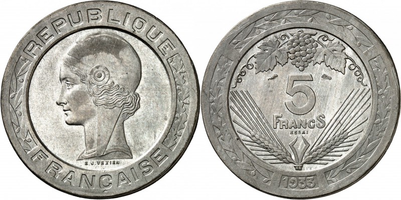 FRANCE
III° République (1870-1940). 5 francs 1933, concours de Vezien, étain.
...