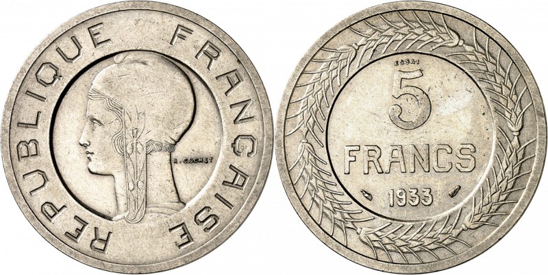 FRANCE
III° République (1870-1940). 5 francs 1933, concours de Cochet, nickel....