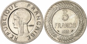FRANCE
III° République (1870-1940). 5 francs 1933, concours de Cochet, nickel.
Av. Tête de Marianne à gauche coiffée d’un bonnet phrygien. Rv. Valeu...