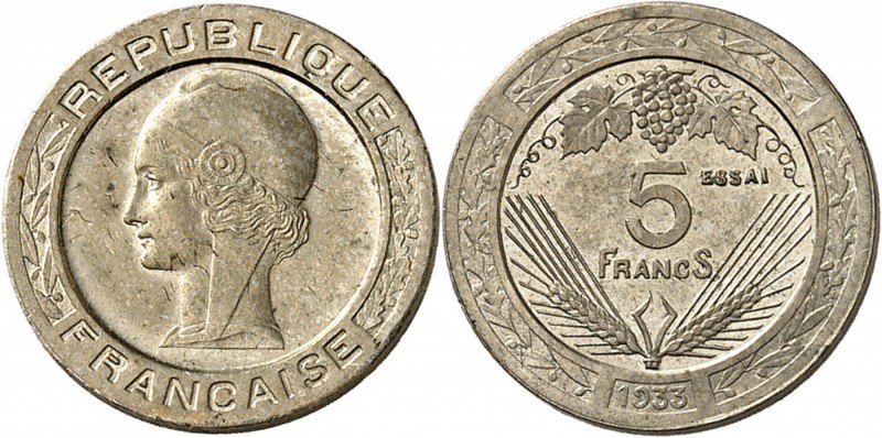 FRANCE
III° République (1870-1940). 5 francs 1933, concours de Vezien, maillech...