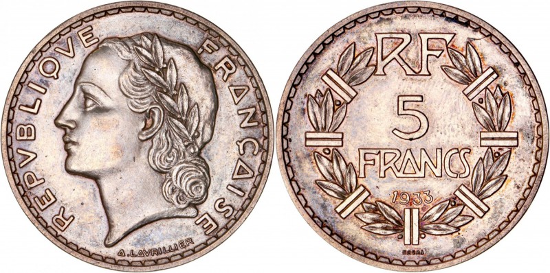 FRANCE
III° République (1870-1940). 5 francs 1933, concours de Lavrillier en ar...