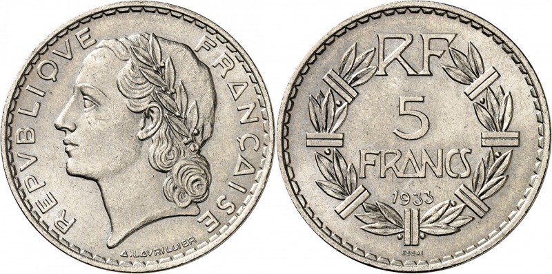 FRANCE
III° République (1870-1940). 5 francs 1933, concours de Lavrillier en ni...