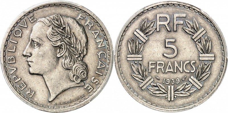 FRANCE
III° République (1870-1940). 5 francs 1939.
Av. Tête laurée à gauche. R...