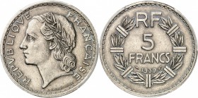 FRANCE
III° République (1870-1940). 5 francs 1939.
Av. Tête laurée à gauche. Rv. Valeur dans une couronne. 
G. 760.
PCGS AU 58. Rarissime, Superbe...