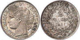 FRANCE
III° République (1870-1940). 2 francs 1881 A, Paris.
Av. Tête de Cérès à gauche. Rv. Valeur dans une couronne.
G. 530.
PCGS MS 66. Première...