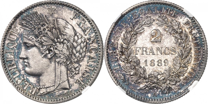 FRANCE
III° République (1870-1940). 2 francs 1889, Paris, frappe sur flan bruni...