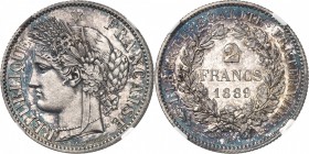 FRANCE
III° République (1870-1940). 2 francs 1889, Paris, frappe sur flan bruni.
Av. Tête de Cérès à gauche. Rv. Valeur dans une couronne.
G. 530a....