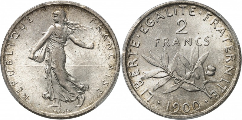 FRANCE
III° République (1870-1940). 2 francs 1900.
Av. La semeuse à gauche. Rv...