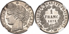 FRANCE
III° République (1870-1940). Franc 1878, Paris, frappe sur flan bruni.
Av. Tête de Cérès à gauche Rv. Valeur dans une couronne. 
G. 465a. 
...