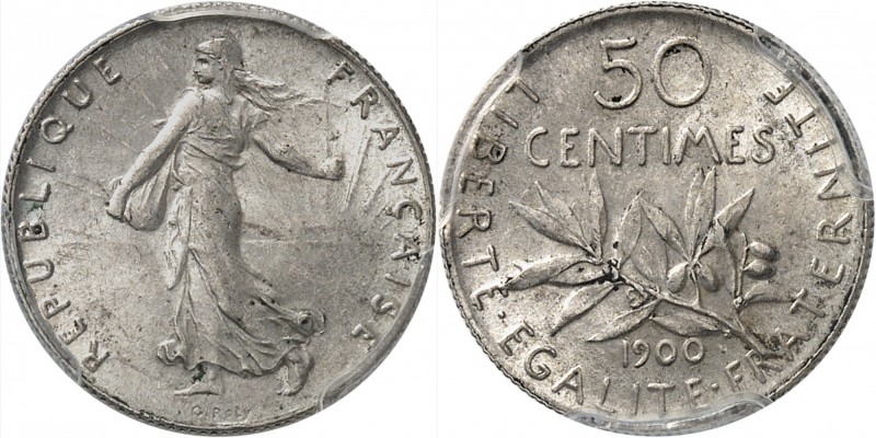 FRANCE
III° République (1870-1940). 50 centimes 1900.
Av. La semeuse à gauche....